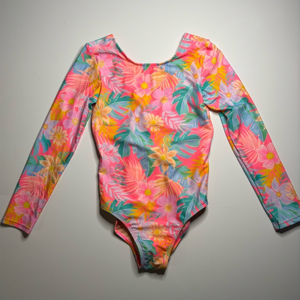 Cat & Jack Pink and Orange Floral Kids Rashguard